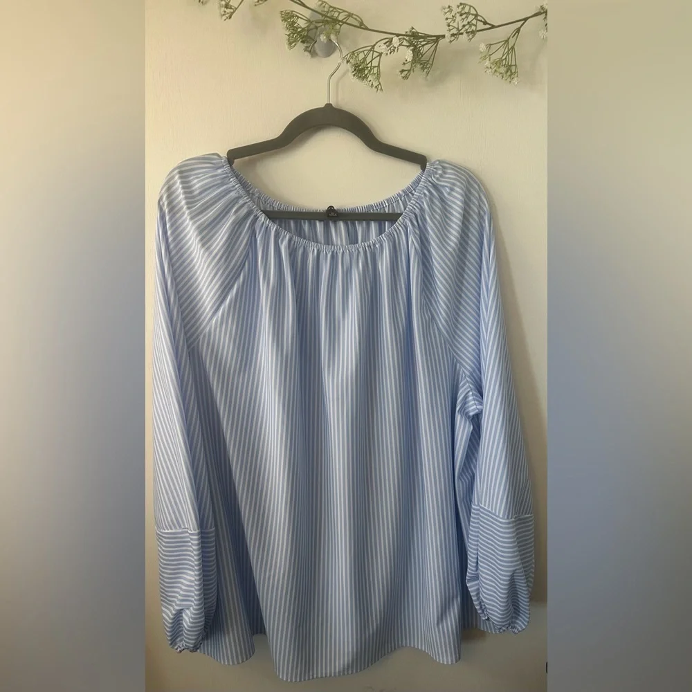 (Sold) Alfani | Blue Striped Blouse - Picture 1 of 7